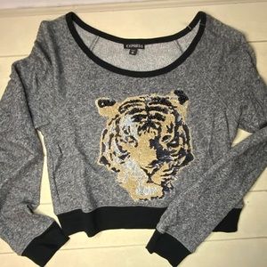 Cropped top lace and sequin tiger Express sweatshirt